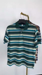 American Business Casual Short Sleeves Tops: Ribbed Collar & Color Stripes Cotton Polo Shirts