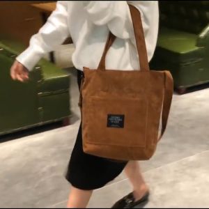 TOTE BAG KULIAH RESLETING CONDUROY IMPORT TAS SELEMPANG WANITA TOTEBAG SLEMPANG KERJA - TB083 KOREA MURAH