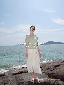 3COLOUR·S | Summer New Lace Edge Elastic Waist Maxi Skirt