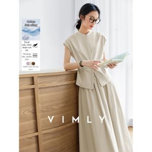 Vimly | Bộ Đồ Nữ Mùa Hè Kiểu Dáng Elegance Retro Không Tay Áo và Chân Váy