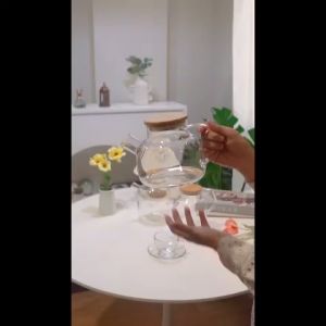 Teapot Borosilicate Glass Aesthetic/Pitcher/Water Jug/Kettle/Ketel Air Minum Teh Kopi Jus/Teko Kaca Tahan Panas dan Dingin Sora dengan tutup Bambu