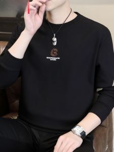 HENGYUANXIANG | High-End Long Sleeve Round Neck Mens Hoodie Trendy Base Layer Shirt Youthful Polyester Blend Comfortable Fit Autumn Wear