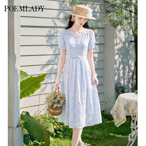 POEMLADY | Square Neck Printed Blue Summer Dress
