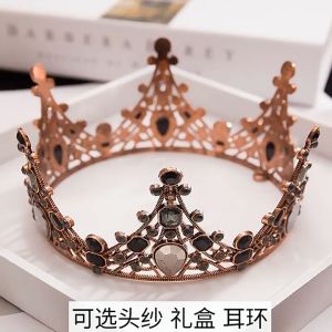 RR Women Baroque Rhinestones Black Bride Wedding Crowns Bridal Hair Accessories Shining Charm Prom Queen Crowns