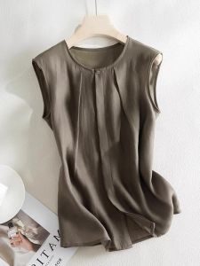 Áo Vest Không Tay Cổ Tròn Màu Trơn Thanh Lịch Áo Vest Không Tay Mùa Hè Thoáng Khí Áo Vest Che Mập Áo Vest Đa Năng Cho Nữ