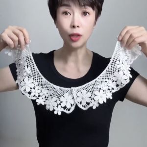 Hollow Pearl Lace Collar Womens Shawl Edged Anti-Aging Elegant Summer Thin Fashion Accessory Korean Style Pure Color