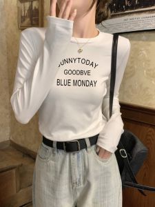 White Long Sleeve T-shirt Womens 2024 Early Autumn New Arrival Tops Silm round Neck Shoulder Comfortable Pure Cotton Inner Bottoming Shirt