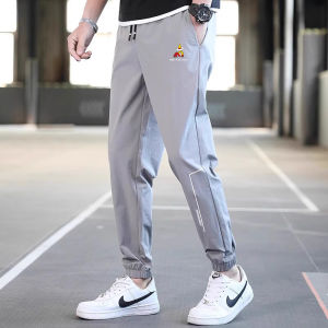 Summer Mens Casual Ice Silk Sports Pants Thin Version Loose Fit Korean Style Trendy Nine Points Cuffed Leisure Trousers