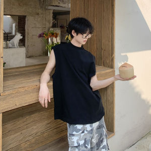 เสื้อกั๊กแขนกุดลำลองคอตั้งสำหรับฤดูร้อน ทรงหลวม คอตั้ง ผ้าฝ้ายผสมไนลอน แฟชั่นฤดูร้อนสำหรับผู้ชาย