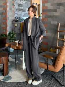 Gray Suit Set Womens Spring 2025 New Niche Design Suits Jacket Drapey High-End Feelings Pants Two-Piece Set Polyester Fiber