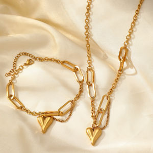 Irregular Heart Necklace & Bracelet Set Stainless Steel Tassel Heart Jewelry Minimalist Vintage Delicate Accessory Gold/Silver C