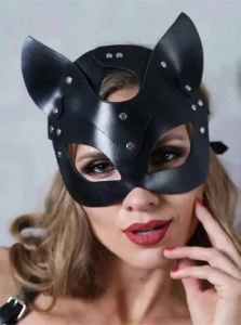 Women Punk Gothic Black PU Leather Eye Mask Adjustable Buckle Decor Cosplay Accessory for Halloween Rave Festival Club Party