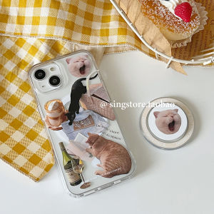 SINGSTORE Magnetic Lazy Cat Illustration Phone Case Stand Compatible with  16 15 pro Max New Model Transparent Acrylic Silicone