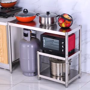 MUZU โต๊ะวางเตาแก๊ส 304 สแตนเลส โต๊ะครัว ประกอบง่าย ปรับความสูงได้ ชั้นวางเตาแก๊ส เคาเตอร์ครัว ชั้นวางเตาเคาน์เตอร์ต ชั้นวางเตาเคาน์เตอร์ตู้