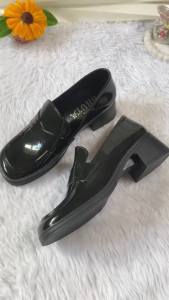 Womens Fashion 5CM High-Heeled Black Shoes Slip on Waterproof Rubbe Shoes Comfortable non-slip Student & Office Shoes