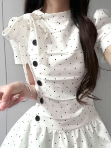 Karrar betsey | French Miuxi Style Polka Dot Summer Mini Dress