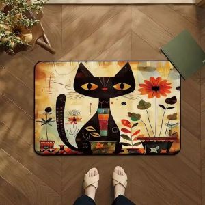 VIKAMA Welcome to Our Home Cartoon Cat Door Mat Cute Kitten Bird Welcome Rug Entryway Floor Mat Non Slip Soft Pet Lover Decor