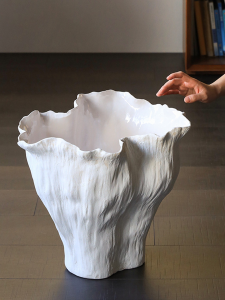 Vintage Large-mouth White Irregular Ceramic Flower Vase