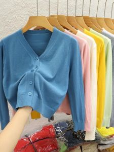 Áo Cardigan Knit Cổ V Ngắn Màu Đen