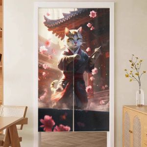 VIKAMA Cute Cat Japanese Door Curtain Kawaii Lucky Cat Samurai Noren Aesthetic Kitchen Partition Curtain Vintage Home Decor