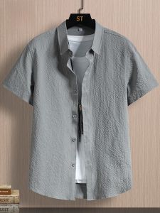 ROMON | Lormen Mens Summer Thin Ice Silk Casual Shirt Short Sleeve Business Leisure Korean Style No Ironing Handsome Work Shirt