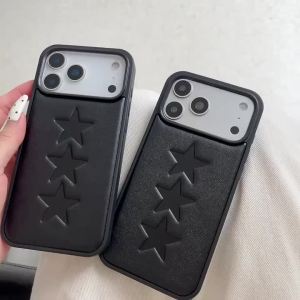 Ốp Điện Thoại iPhone 17/16/15 Pro Max Bằng Da PU Cao Cấp Họa Tiết Sao Nổi Màu Trơn Mờ Chống Sốc Chống Xước Chống Bụi
