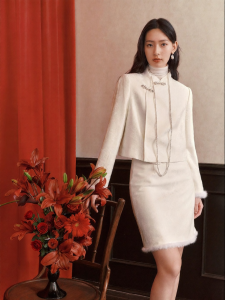 Koradior | Chinese New Style Buttoned Mandarin Collar Embroidered Coat
