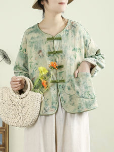 QIANQIUFEIYAN | Chinese Style Print and Knot Button Ladies Blouse 26 Fall New Design