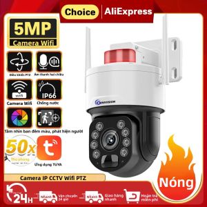 Camera Wifi Ngoài Trời PTZ 5MP Điều Khiển Bằng Ứng Dụng Tuya Zoom Quang Học 50X Phát Hiện Chuyển Động Người Tầm Nhìn Ban Đêm 150-200M Camera IP Nhà Thông Minh