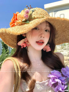 Exaggerated Beach Vacation Style No-Drill Earring Female Pink Flower Tassel Clip-On Earrings Sweet Coastal Holiday Fashion