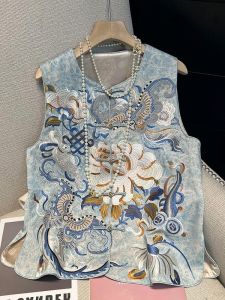 New Chinese Style Tang Suit Vest Vest Womens Clothing Spring & Fall New Arrival Ethnic Style Embroidered Chinese Knot Button Cardigan Vest Top