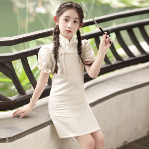 Girls Cheongsam Dress Republic Style New 2025 National Trend Childrens Dress Little Girl Summer Polyester Fiber 100%