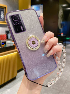 Redmi K60E Phone Case Female Version Full Cover Silicone Protective Shell Gradient Transparent Anti-Fall with Stand Bracelet Luxury Fashion