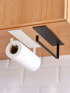 Kitchen Tissue Holder Nordic Style No Drilling Cabinet Roll Paper Rack Storage Shelf Kitchen Utensils Cloth Storage Hanger