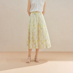 INMAN | Cotton Oil Painted Pleated A-line Skirt