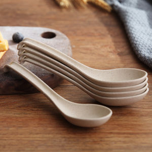 Portable Large Handle Spoon Wheat Straw Spoons Home Use Dining Utensils Cute Commercial Soup Spoons Set of 10