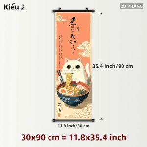Tấm Thảm Treo Tường Hình Mèo Con Hoạt Hình VIKAMA - Trang Trí Mì Mèo Nhật Bản Dễ Thương Cho Nhà Bếp Phòng Ăn - Poster Anime - Polyester