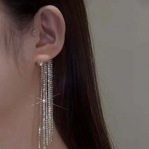 Fashionable Long Diamond Stud Earrings for Women and Kids Alloy Plated Silver Gold Accessories with Artificial Gemstones