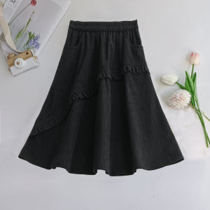 Girls Mid-Length Corduroy Skirt Fashionable Plaid A-Line Skirts Autumn Winter Vintage School Uniform Style Half-length Skirts