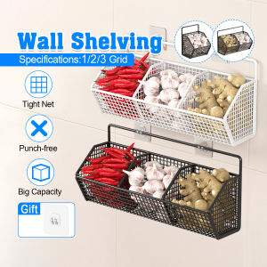 Spice Storage Holder Organizer Kitchen Wall Hanging Rack Onion Garlic Organizer Basket Waterproof Non Perforated Bathroom Toilet Wall Shelf