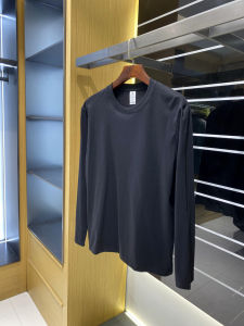 Washed Cotton Long Sleeve Basic round Neck Mens T-shirt Spring Autumn New Style Pure Color Versatile Youthful Trendy Base Shirt