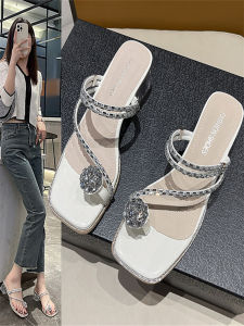 French Style Womens Thick Platform Sandals 2024 Summer New Arrival Goose Egg Rhinestone Versatile Clip-On Casual Beach Shoes