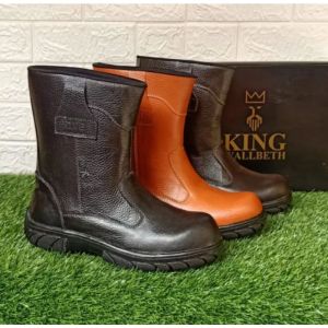 sepatu safety boots Kings proyek 100% full kulit sol karet ujung besi terlaris