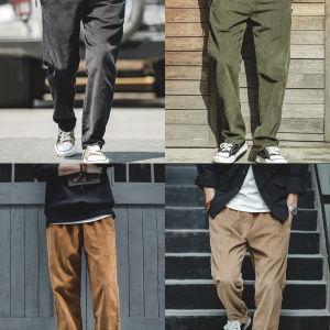 สไตล์ชุดทำงานย้อนยุค หลวม ทรงขาตรง ผ้าลูกฟูก กางเกงลำลอง วินเทจสวมใส่สบาย กางเกงขายาว สำหรับผู้ชาย ฤดูใบไม้ร่วง แฟชั่นตามฤดูกาล