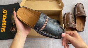 Giày sục không gót nam da bò cao cấp SUNPOLO SPO002