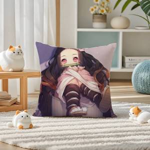 Bandai | Demon Slayer Upper Moon Demons Anime Plush Pillow Cover Soft Short Plush Cushion Cover For Sofa Bedroom Home Decor Gift
