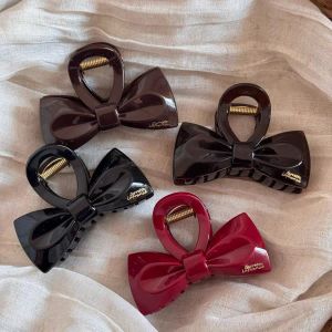 FQ1 Medium Red Bow Hair Claw Clip Elegant Shark Clip for Updo Office Wear QF1