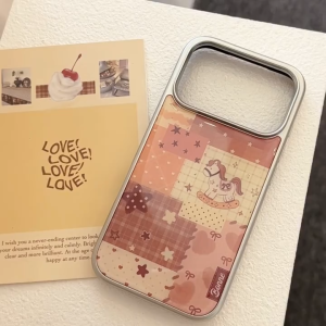 Orange Cartoon Wooden Horse Splicing Star Electroplating Drip Glue Hard Case for iPhone 11 12 13 14 15 16 17 Pro Max Casing Skin Friendly Electroplated Frame Cover
