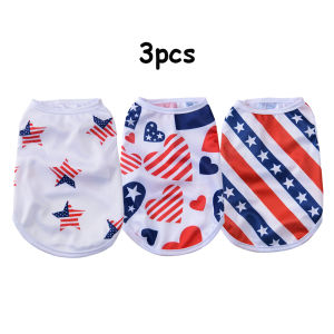 3Pcs 4th of July Pet Outfit Breathable Mesh Dog Vest American Flag T-shirt Summer Puppy Clothes Independence Day Party Costume