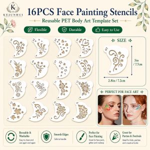 16 Stencils for Face Painting Ideal for MasqueradesCosplay And Parties -Reusable PET Templates Suitable for DIY Scrapbooking